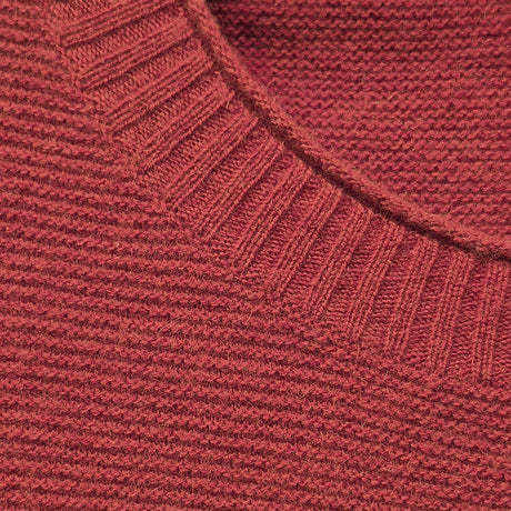 idyl Womens Cashmere Wool Horizontal Rib Jumper - Red (Textured Knit Pullover Sweater)
