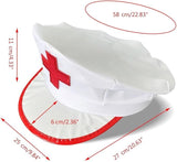 NURSE HAT Doctor Fancy Halloween Party Costume Accessory Cap - White/Red