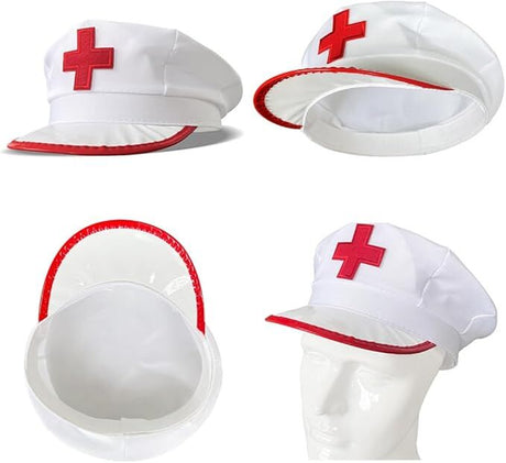 NURSE HAT Doctor Fancy Halloween Party Costume Accessory Cap - White/Red