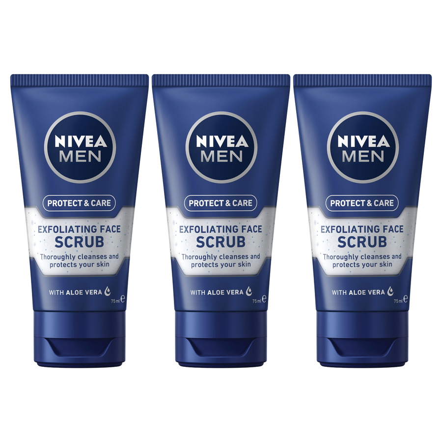 3x Nivea Men Protect & Care 75ml Exfoliating Face Scrub Pack - with Aloe Vera (Face Wash)