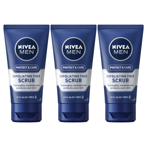 3x Nivea Men Protect & Care 75ml Exfoliating Face Scrub Pack - with Aloe Vera (Face Wash)