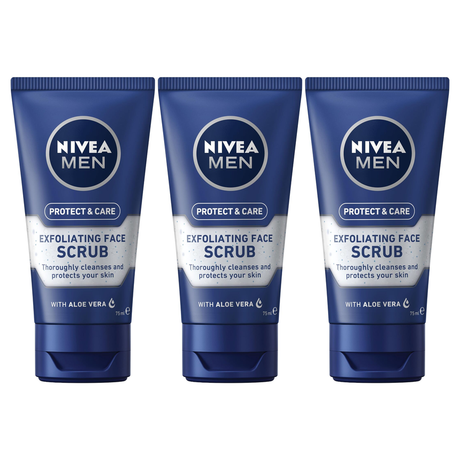 3x Nivea Men Protect & Care 75ml Exfoliating Face Scrub Pack - with Aloe Vera (Face Wash)