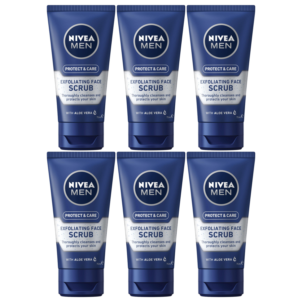 6x Nivea Men Protect & Care 75ml Exfoliating Face Scrub Bulk Pack - with Aloe Vera (Face Wash)