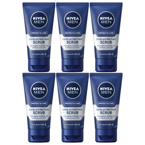 6x Nivea Men Protect & Care 75ml Exfoliating Face Scrub Bulk Pack - with Aloe Vera (Face Wash)