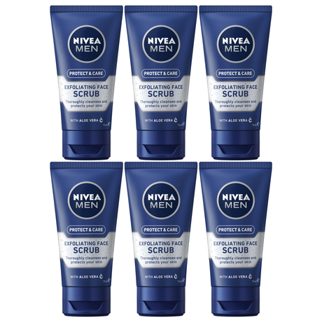 6x Nivea Men Protect & Care 75ml Exfoliating Face Scrub Bulk Pack - with Aloe Vera (Face Wash)