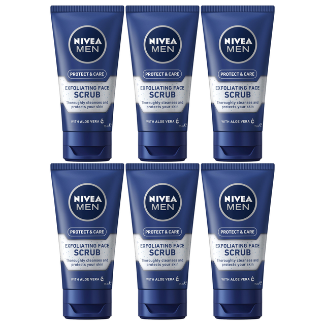 6x Nivea Men Protect & Care 75ml Exfoliating Face Scrub Bulk Pack - with Aloe Vera (Face Wash)