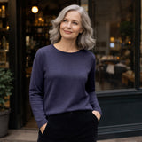 idyl Womens Cashmere Wool Pullover Jumper - Navy Blue (Fine Knit Sweater)