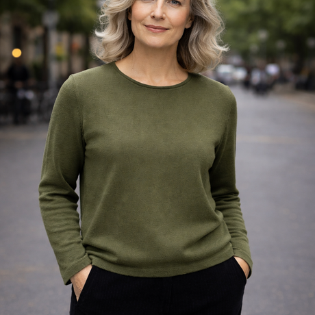 idyl Womens Cashmere Wool Pullover Jumper - Green (Fine Knit Sweater)