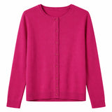idyl Womens Cashmere Wool Fine Knit Button Cardigan - Pink (Regular Length Sweater)