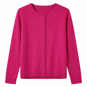 idyl Womens Cashmere Wool Fine Knit Button Cardigan - Pink (Regular Length Sweater)