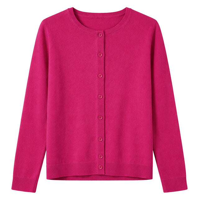 idyl Womens Cashmere Wool Fine Knit Button Cardigan - Pink (Regular Length Sweater)