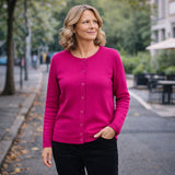 idyl Womens Cashmere Wool Fine Knit Button Cardigan - Pink (Regular Length Sweater)