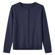 idyl Womens Cashmere Wool Fine Knit Button Cardigan - Navy Blue (Regular Length Sweater)