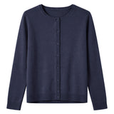 idyl Womens Cashmere Wool Fine Knit Button Cardigan - Navy Blue (Regular Length Sweater)