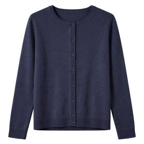 idyl Womens Cashmere Wool Fine Knit Button Cardigan - Navy Blue (Regular Length Sweater)
