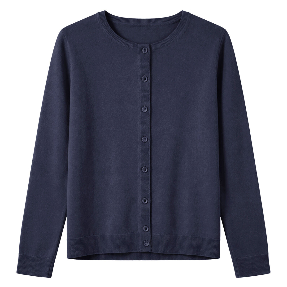 idyl Womens Cashmere Wool Fine Knit Button Cardigan - Navy Blue (Regular Length Sweater)