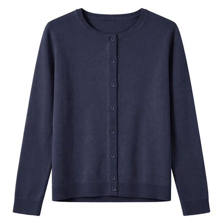 idyl Womens Cashmere Wool Fine Knit Button Cardigan - Navy Blue (Regular Length Sweater)