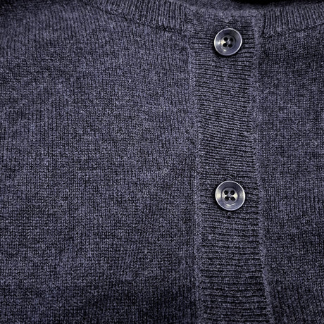 idyl Womens Cashmere Wool Fine Knit Button Cardigan - Navy Blue (Regular Length Sweater)