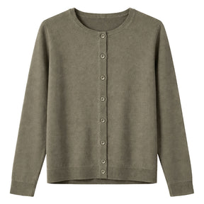 idyl Womens Cashmere Wool Fine Knit Button Cardigan - Green (Regular Length Sweater)