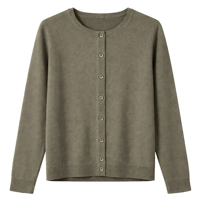 idyl Womens Cashmere Wool Fine Knit Button Cardigan - Green (Regular Length Sweater)