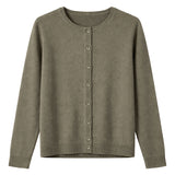 idyl Womens Cashmere Wool Fine Knit Button Cardigan - Green (Regular Length Sweater)