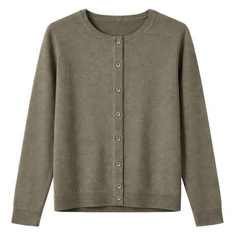 idyl Womens Cashmere Wool Fine Knit Button Cardigan - Green (Regular Length Sweater)