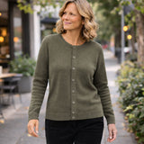 idyl Womens Cashmere Wool Fine Knit Button Cardigan - Green (Regular Length Sweater)