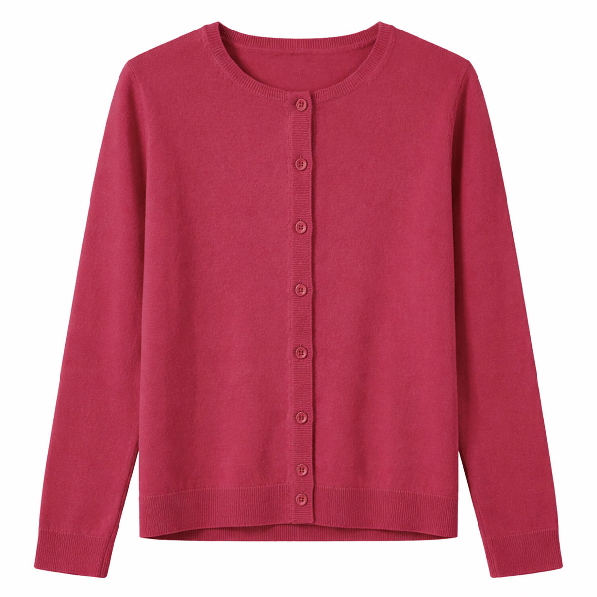 Cashmere Wool Fine Knit Button Cardigan in Red - XL