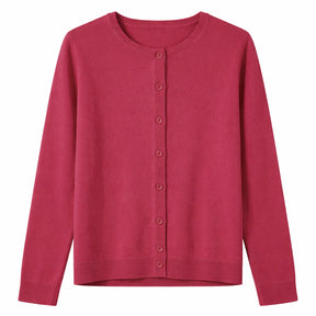 Cashmere Wool Fine Knit Button Cardigan in Red - XL