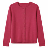 Luxury Cashmere Wool Fine Knit Button Cardigan in Red