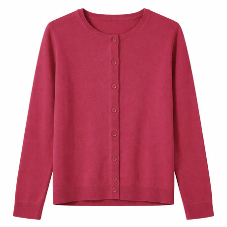 idyl Womens Cashmere Wool Fine Knit Button Cardigan - Red (Regular Length Sweater)