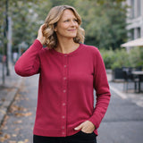 Luxury Cashmere Wool Fine Knit Button Cardigan in Red