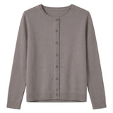 idyl Womens Cashmere Wool Fine Knit Button Cardigan - Taupe (Regular Length Sweater)