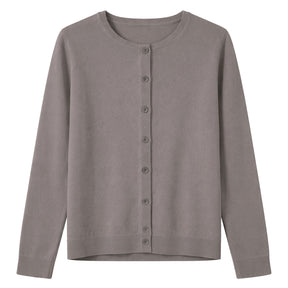idyl Womens Cashmere Wool Fine Knit Button Cardigan - Taupe (Regular Length Sweater)