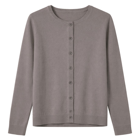 idyl Womens Cashmere Wool Fine Knit Button Cardigan - Taupe (Regular Length Sweater)