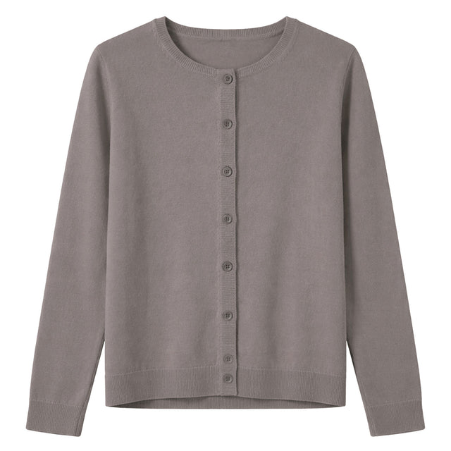 idyl Womens Cashmere Wool Fine Knit Button Cardigan - Taupe (Regular Length Sweater)