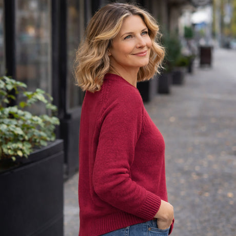 idyl Womens Cashmere Wool Funnel Neck Jumper - Red (Chunky Knit Pullover Sweater)
