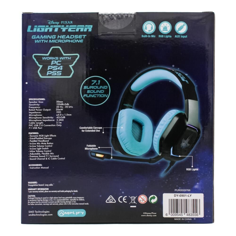 Disney Pixar Lightyear Wired Gaming Headset Headphones w/ Microphone For PC/PS4/PS5 5y+