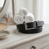 Jacaru 6010 Womens Leather Belt 30mm - Black (Silver Buckle & Gift Tin)