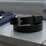 Jacaru 6011 Mens Leather Belt 40mm - Black (Silver Buckle & Gift Tin)