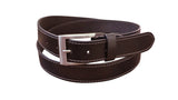 Jacaru 6015 Mens Stitched Leather Belt 35mm - Brown (White Contrast Stitching & Gift Tin)
