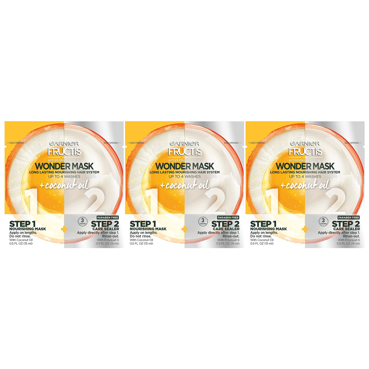 3x Garnier Fructis 15ml x 2 Wonder Mask 2-Step Nourishing Mask + Care Sealer (Pack)