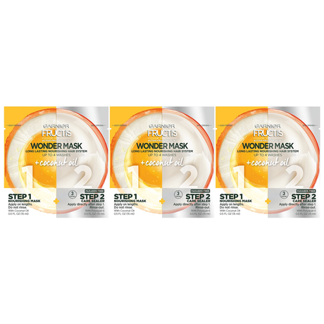 3x Garnier Fructis 15ml x 2 Wonder Mask 2-Step Nourishing Mask + Care Sealer (Pack)