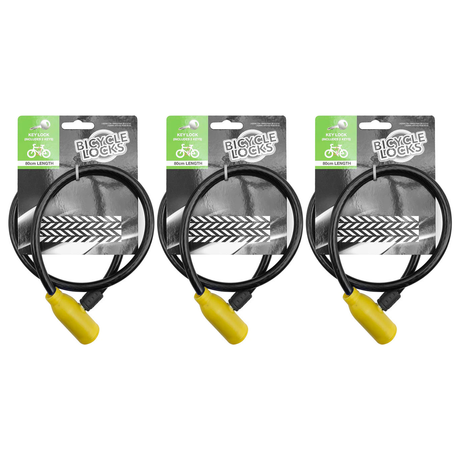 3x 80cm Bicycle Lock with Keys Pack (Bike & Scooter)