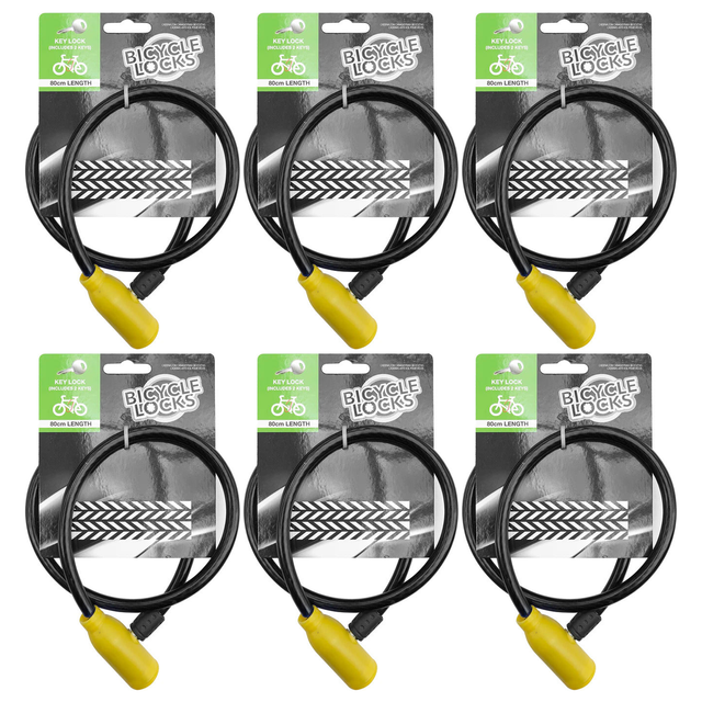 6x 80cm Bicycle Lock with Keys Bulk Pack (Bike & Scooter)