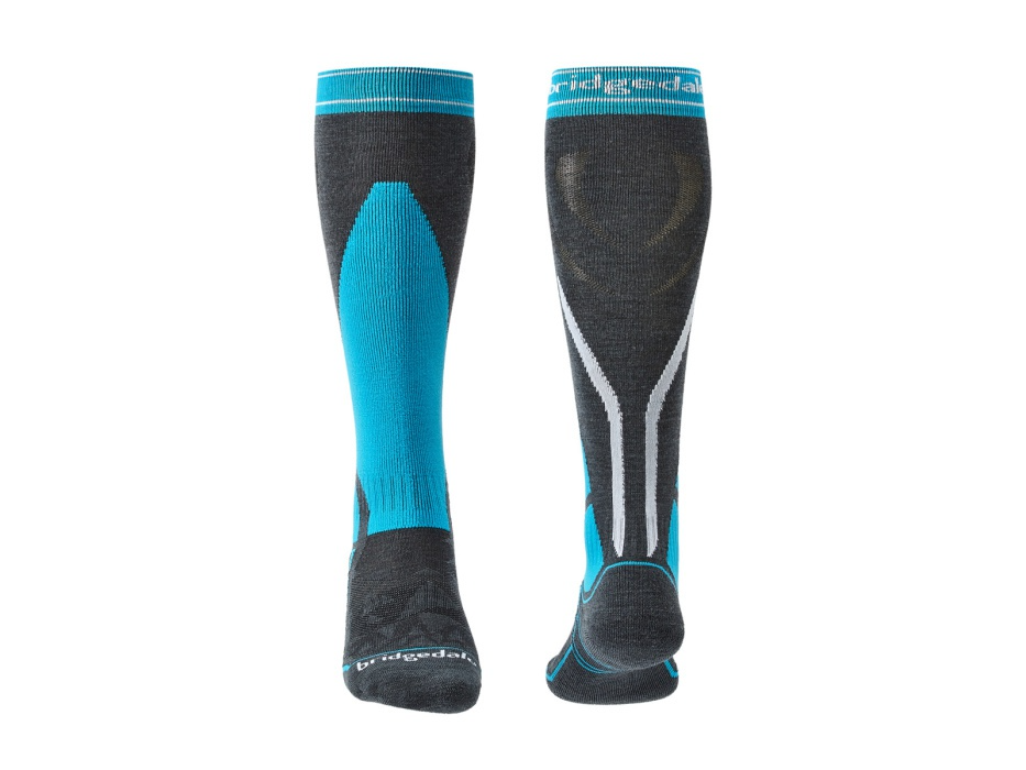 Bridgedale Ski Snow Socks Midweight Merino Wool Performance in Gunmetal/Blue Size XL