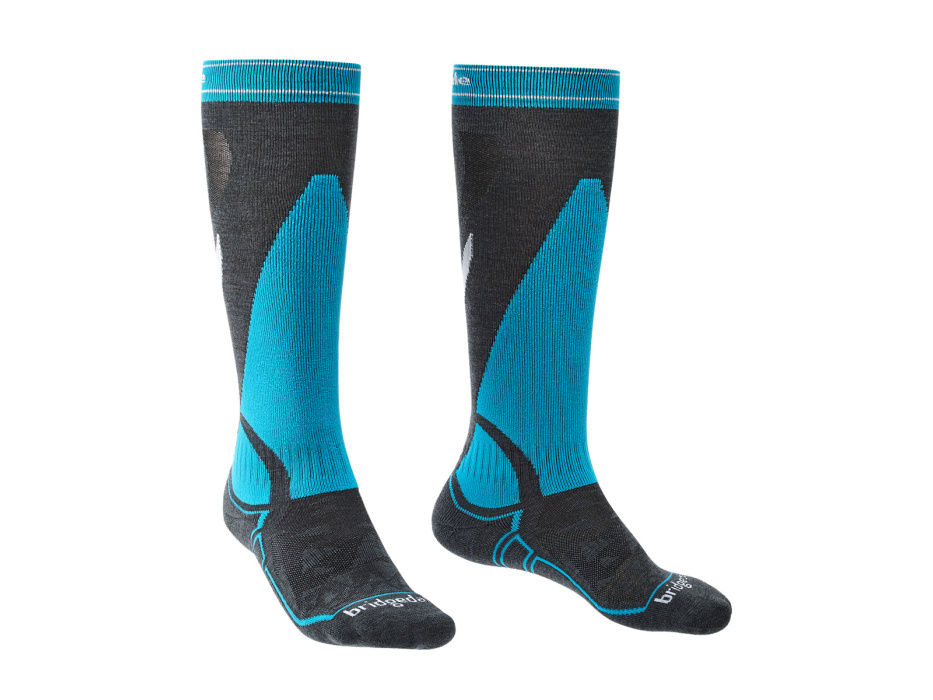 Bridgedale Ski Snow Socks Midweight Merino Wool Performance in Gunmetal/Blue Size XL