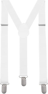 Mens Suspenders Braces Adjustable Strong Clip On Elastic Formal Wedding Slim - White