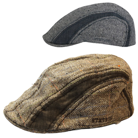Stetson Mens Manatee Hat Flat Cap Ivy Golf Herringbone Wool Silk Linen - Grey