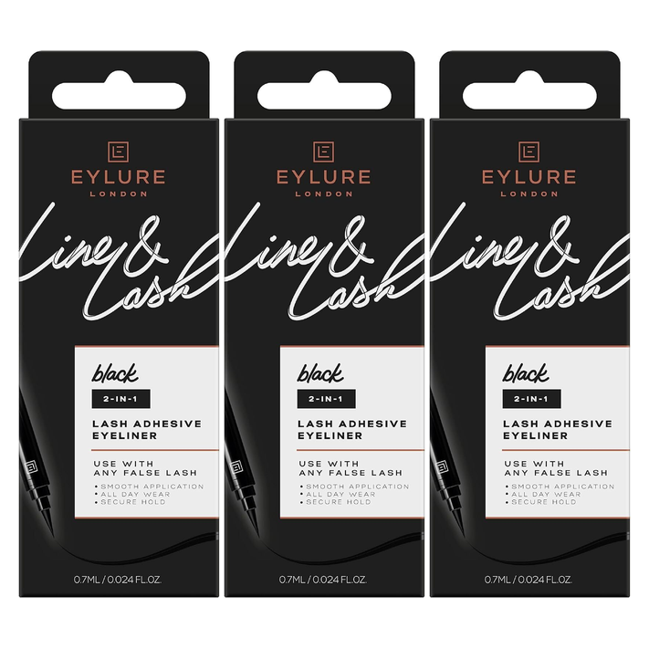 3x Eylure London 0.7ml Line & Lash Adhesive Eyeliner Pack - Black